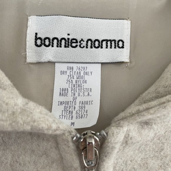 Bonnie & Norma Wool Blend Size Medium Full Zip Hooded Jacket Neutral Tan Vintage - Picture 11 of 13